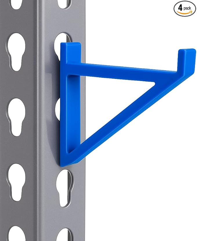 Garage Storage Utility Hooks (4-Pack) – Keyhole Shelving Hook Fits Standard Boltless Uprights – Strong Organization for Workshop & Shelves (Blue)