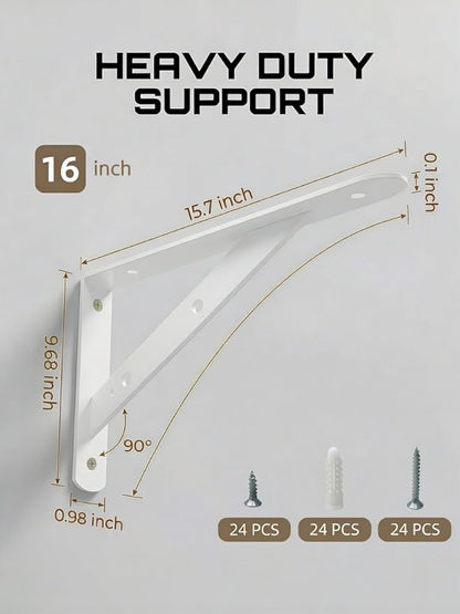 Shelf Brackets Heavy Duty, 8 Pack White 16 inch Floating Shelf Bracket, Max Load 300 lbs of Metal Triangle Decorative Shelf Support Brackets for Wall Mount