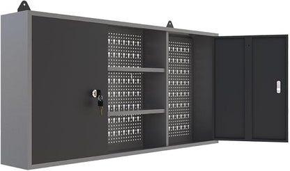 Large Steel Hanging Cabinets, Wall Mounted Chest with Lockable Doors for Garage Basement Utility Room