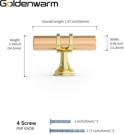 Goldenwarm 20 Pack Gold Cabinet Knobs Brushed Gold Cabinet Handles Kitchen Drawer Knobs Brushed Brass Drawer Handware Pulls Handles for Bedroom Cupboard