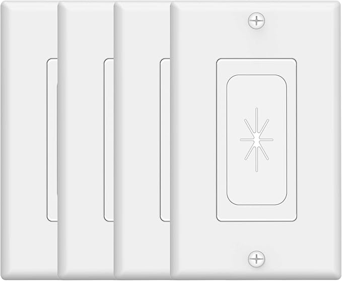 VCELINK Wall Plate Cable Pass Through, Single Gang Decorator Wall Plate Cover, Flexible Rubber Wall Grommets Insert for Low Voltage Cables, Wall Mount TV, Home Theater System, White (White-4 Pack)