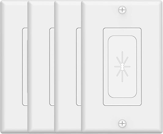 VCELINK Wall Plate Cable Pass Through, Single Gang Decorator Wall Plate Cover, Flexible Rubber Wall Grommets Insert for Low Voltage Cables, Wall Mount TV, Home Theater System, White (White-4 Pack)