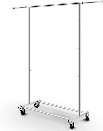 Simple Trending Standard Rod Clothing Garment Rack, Rolling Clothes Organizer on Wheels for Hanging Clothes, Chrome