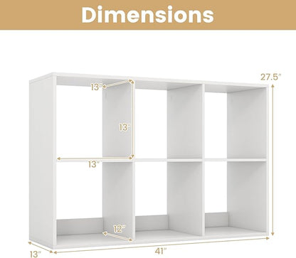 Giantex 6-Cube Bookcase, White Cubby Bookshelf w/Back Guardrail & Anti-Tipping Kits, 9-Tier Freestanding Storage Organizer with Shelves, Open Back Display Rack for Living Room, Bedroom, Study