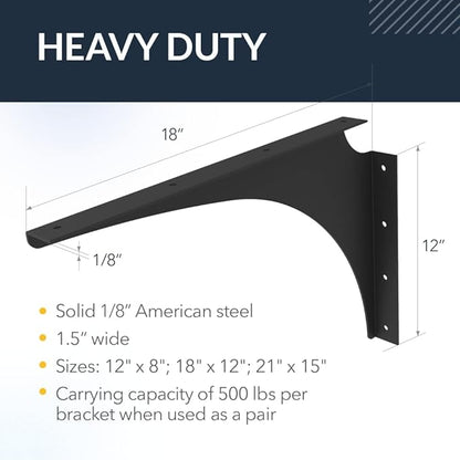Iron Supports Universal Heavy-Duty Commercial Bracket - Industrial Support Brackets - Steel Mounting Bracket for Shelves, Vanities, Buffets, Desks (White - 21" Deep x 15" High, Right Hand)