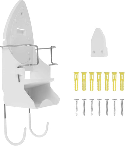 Iron Board Hanger Wall Mounted, Iron and Ironing Board Storage Organizer, Iron Hanger with Ironing Board Rack, Iron Board Holder, Electric Iron Holder for Home Bathroom (White)