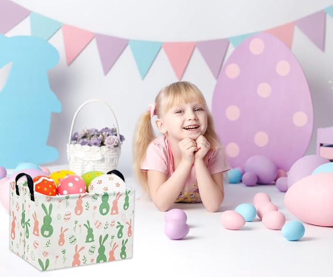 Easter Baskets for Kids Gift Bunny Basket Empty for Boys and Girls Rectangular Toy Storage Bins Organizer Bin Box Cute Egg Room Decor for Home(Easter Bunny)