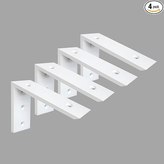 Countertop Support Bracket 4 Pack - 8 Inch Heavy Duty 3/8" Thick White Granite Shelf L Bracket 8"x6"x2.5" - Mantel Corbels for Quartz/Wood/Concrete/Laminate