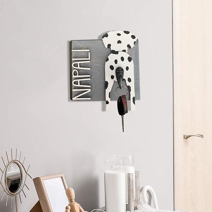 Personalized Dog Leash Holder for Wall Custom Name, Wooden Dog Butt Leash Hook, Decorative Key Rack Hooks Hanger for Entryway, Hallway, Farmhouse Dog Items Storage Organizer (1 Dog (5.7"x9"))