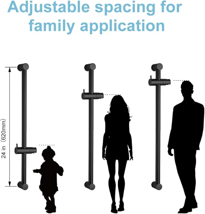 OFFO Shower Slide Bar 24 in Segmental Slide Bar Adjustable Installation Distance 18-24 in with 360° Adjustable Handheld Shower Head Holder for Bathroom, Screw Wall Mounted, Matte Black