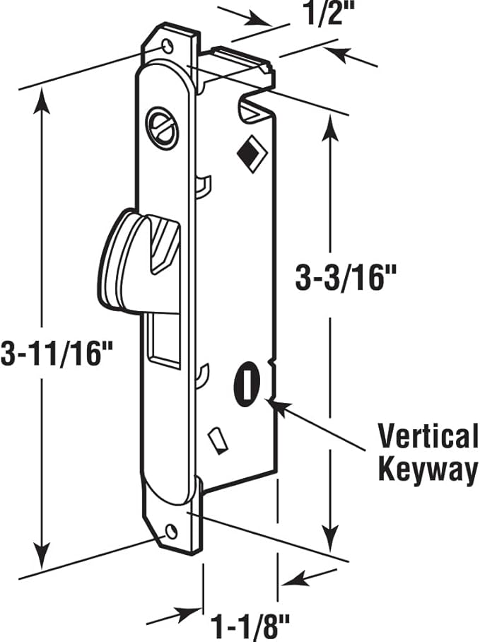 Prime-Line E 2013 Stainless Steel Mortise Lock for Patio Sliding Doors Constructed of Wood, Aluminum, and Vinyl, 3-11/16 Inch, Vertical Keyway , Silver (Single Pack)