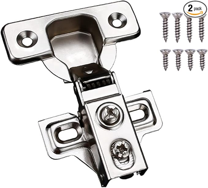 2 Pack Soft Close Cabinet Door Hinges for 1/2" Partial Overlay Cupboard, 100 Degree Opening Angel, Stainless Concealed Kitchen Cabinet Hinges with Mounting Screws and Manual