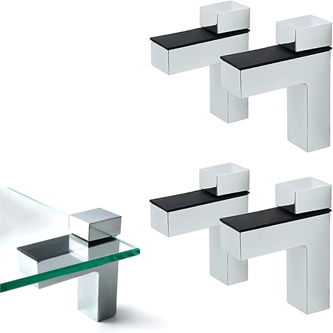 AWEN 4 Pcs Heavy Duty Floating Wood/Glass Shelf Bracket, Adjustable Glass Shelves Mounting Brackets for 3-28mm Thickness, Rust Resistant Zinc Alloy Clamp Support (25lbs Load) for Bathroom