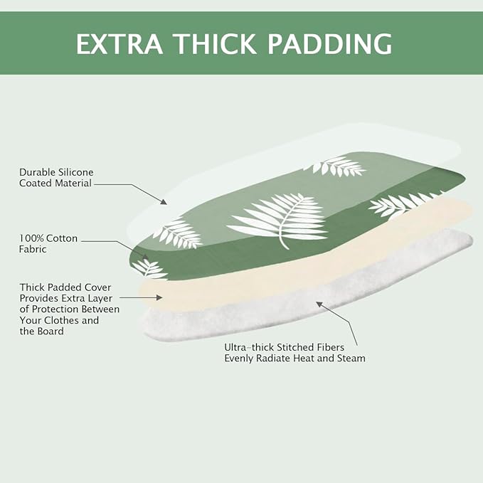 SheeChung Ironing Board Cover and Pad 15" x 49",Iron Board Cover with Elastic Edge & Adjustable Fastener,Cotton Covers Resist Scorching and Staining Extra Thick Padding,Silicone Coating