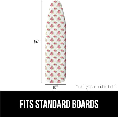 GORILLA GRIP The Original Ironing Board Cover and Pad, Silicone Coating, Thick Scorch Resistant Padding, Heavy Duty Iron Covers Standard Boards, Hook and Loop Fastener Strap, Pink Floral, 15x54
