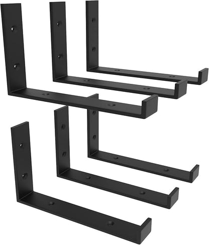 12 Inch Heavy Duty Floating Shelf Bracket, Wall Mounting Industrial Black Shelf Brackets, 1/5 Inch Thick Iron Metal Brackets for Shelves 6 Packs