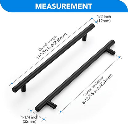 Black Cabinet Handles 8-3/4 Inch Hole Spacing Stainless Steel Drawer Pulls for Cabinets, Dresser, Bathroom 10 Pack