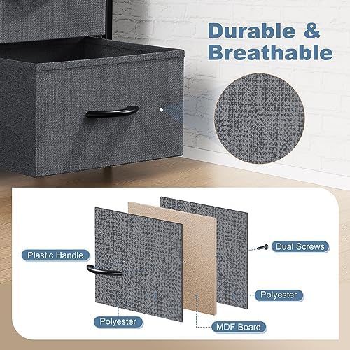 DUMOS 8 Drawer Dresser for Bedroom, Fabric Storage Organizer with Sturdy Metal Frame, Wooden Top Chest of Drawers for Closet Entryway Guest Room, Grey