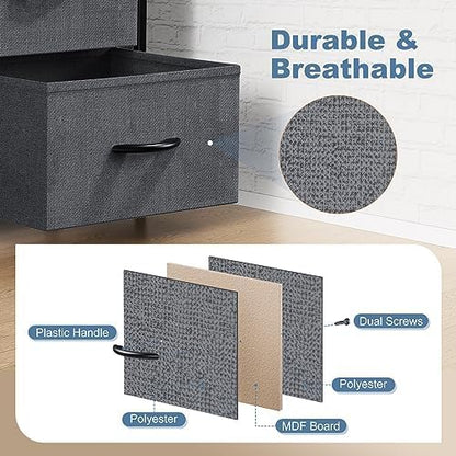 DUMOS 8 Drawer Dresser for Bedroom, Fabric Storage Organizer with Sturdy Metal Frame, Wooden Top Chest of Drawers for Closet Entryway Guest Room, Grey