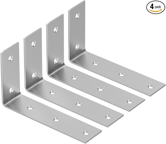YUMORE Shelf Bracket, 7 Inch L Brackets Heavy Duty, Stainless Steel Shelf Supports Wall Mounted for Floating Shelves, 4 Pack