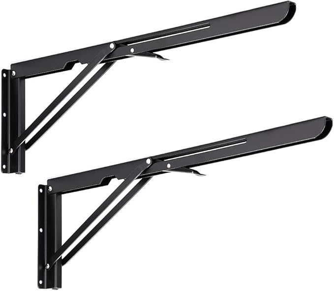 Sumnacon 2 Pcs 20 Inch Sturdy Folding Shelf Brackets - Heavy Duty Triangle Table Bench Folding Shelf Brackets, Wall Mounted Metal Folding Shelf Hinge, Black