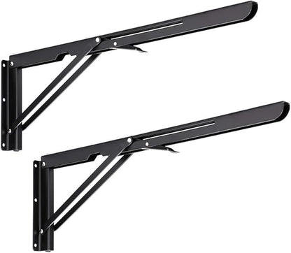 Sumnacon 2 Pcs 20 Inch Sturdy Folding Shelf Brackets - Heavy Duty Triangle Table Bench Folding Shelf Brackets, Wall Mounted Metal Folding Shelf Hinge, Black
