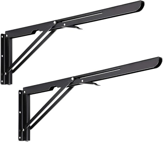 Sumnacon 2 Pcs 20 Inch Sturdy Folding Shelf Brackets - Heavy Duty Triangle Table Bench Folding Shelf Brackets, Wall Mounted Metal Folding Shelf Hinge, Black