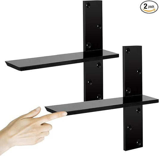 3/8" Thick Heavy-Duty Floating Shower Bench Brackets - 12" L x 2.5" W Wall Mount Bracket, Free Hanging T Shelf Support Brackets for Vanity, Granite Countertops, Dishwashers,Bench Seats (2-Pack)