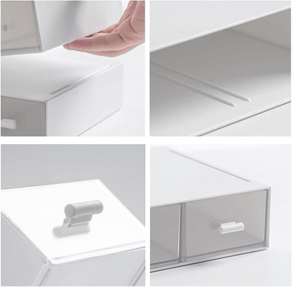 Desk Organizer-3 Tier Stackable Storage Drawers with 6 Compartments White Compact Desk Storage Drawers Great for Makeup Storage Bathroom Organization Accessories Etc (White)