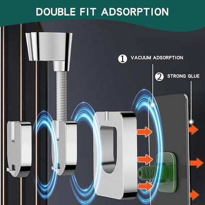 2pcs Shower Head Holder Wall Mount, 360° Adjustable Handheld Holder, No-Drill Strong Adhesive Wand Bracket, Waterproof Shower Handle Holder Fits up to 0.83 Inch, Bathroom Accessories, Chrome