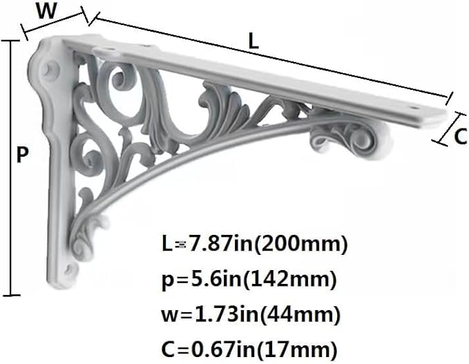 Decorative Shelf Bracket 8 inch, White Brackets for Shelving, Heavy Duty Vintage, DIY Projects, Hardware Included, 4 Pack, 7.87x5.6x1.73 inch,Baroque Style