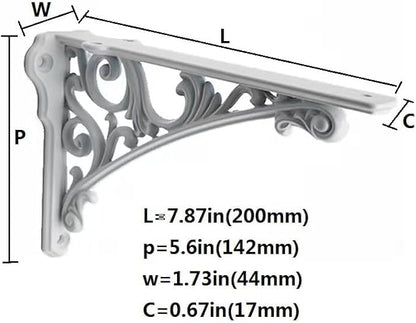 Decorative Shelf Bracket 8 inch, White Brackets for Shelving, Heavy Duty Vintage, DIY Projects, Hardware Included, 4 Pack, 7.87x5.6x1.73 inch,Baroque Style