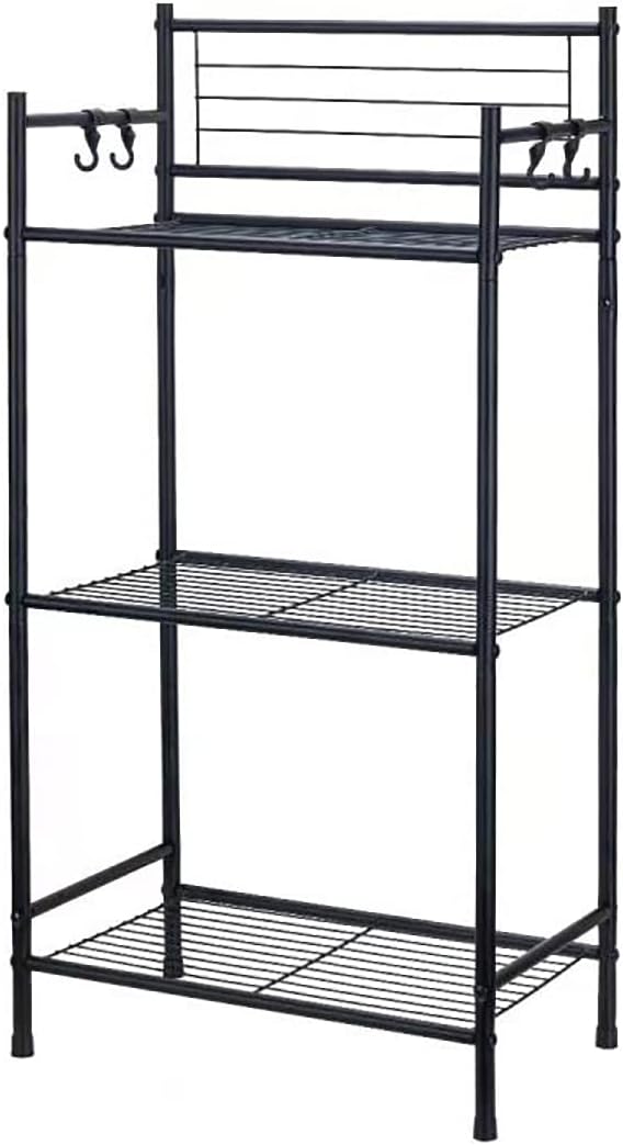 L&H UNICO 3-Shelf Tier Standing Unit Storage Wire Shelving Multipurpose Rack Organizer with 4-Hooks for Bathroom Laundry Kitchen Office, Black