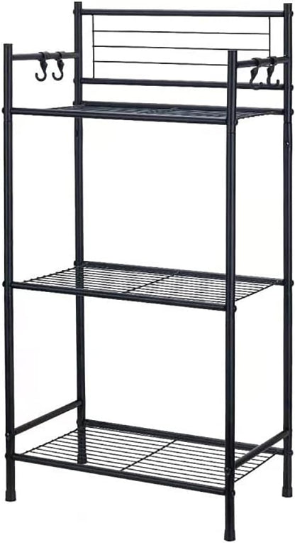 L&H UNICO 3-Shelf Tier Standing Unit Storage Wire Shelving Multipurpose Rack Organizer with 4-Hooks for Bathroom Laundry Kitchen Office, Black