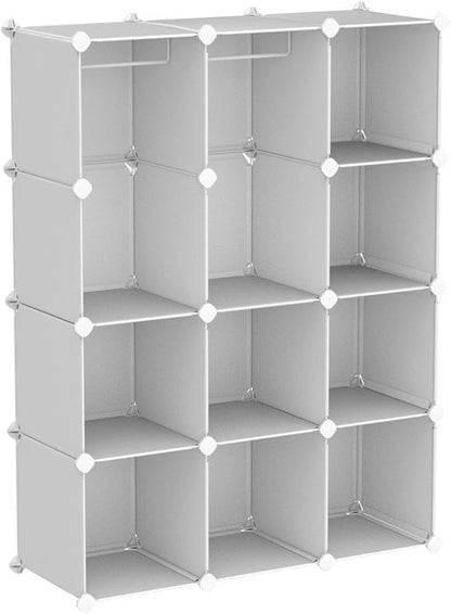 VIPZONE Baby Closet,Dresser, Kids Closet Organizers, Portable Kids Wardrobe for Closet, Bedroom, Nursery, Cubby, Cabinet, Clothes, Dress, Baby Storage Shelf, Armoire Clothes Hanging (12 Cube, White)