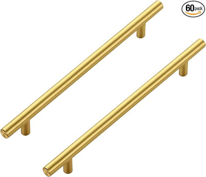 JOY DECOR 60 Pack Cabinet Handles, Gold Cabinet Pulls, 7-1/2 in Hole Center Kitchen Cabinet Handles, Stainless Steel T Bar Handles for Dresser Drawers