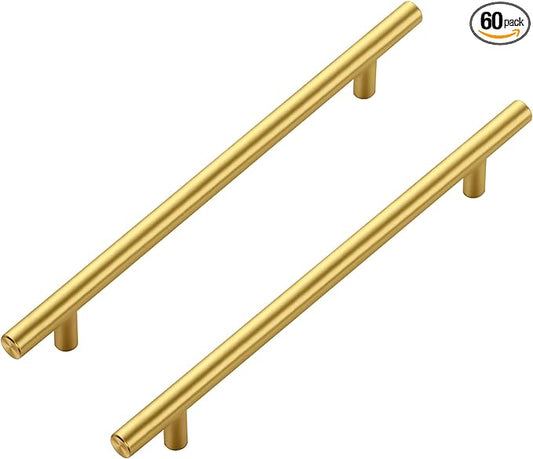 JOY DECOR 60 Pack Cabinet Handles, Gold Cabinet Pulls, 7-1/2 in Hole Center Kitchen Cabinet Handles, Stainless Steel T Bar Handles for Dresser Drawers