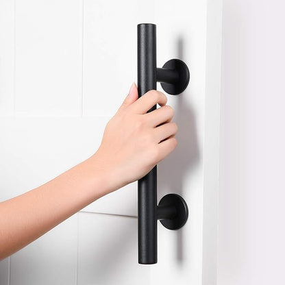 SMARTSTANDARD 12" Heavy Duty Sliding Barn Door Handle, Pull and Flush Hardware Set, Black Powder Coated Finish, Large Rustic Two-Side Design, Round