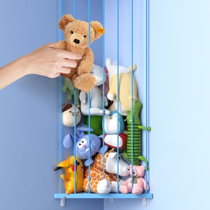 Stuffed Animal Storage Toy Organizer(Patented) - Large Corner Stuffed Animal Holder Length Adjustable - Wall Plush Storage for Nursery Playroom Bedroom Kids Room (Blue)