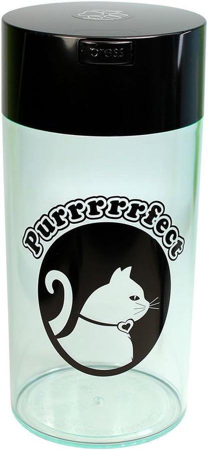 Tightpac Pawvac 24 Ounce Vacuum Sealed Pet Food Storage Container; Black Cap & Clear Body/Black Cat