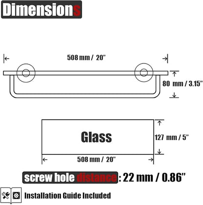 JQK Bathroom Glass Shelf Bronze, Shelf with 19 Inch Towel Bar Tempered Glass Shower Storage 20 by 5 inches, 304 Stainless Steel Oil Rubbed Bronze Wall Mount, TGS100L20-ORB