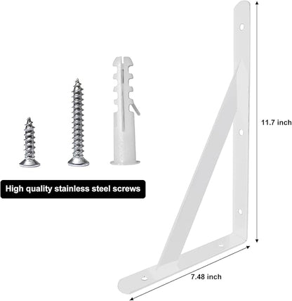 Heavy Duty Shelf Brackets Wall Mount Steel Bracket Wall Brackets for Shelves (White, 12 x 8 Inch-3 Pairs)