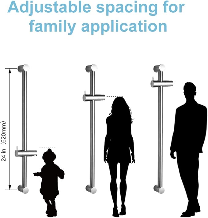 OFFO Shower Slide Bar 24 in Segmental Slide Bar Adjustable Installation Distance 18-24 in with 360° Adjustable Handheld Shower Head Holder for Bathroom, Screw Wall Mounted, Chrome Finish