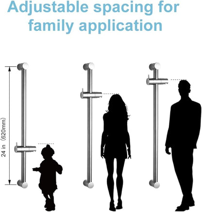 OFFO Shower Slide Bar 24 in Segmental Slide Bar Adjustable Installation Distance 18-24 in with 360° Adjustable Handheld Shower Head Holder for Bathroom, Screw Wall Mounted, Chrome Finish
