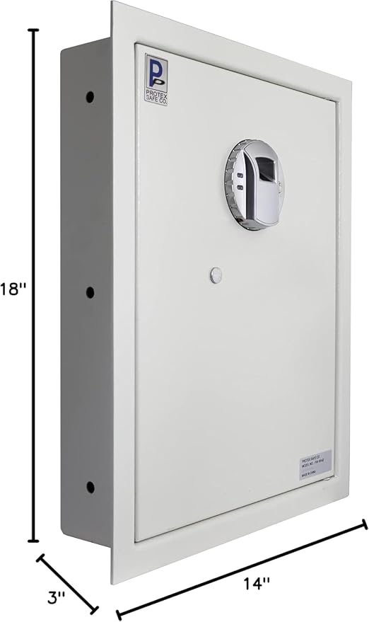 Protex Safe Fingerprint Wall Safe (FW-1814Z), fingerprint locking system, Burglary Resistant wall safe, digital electronic locking system, velvet interior, automatic door opening, 2 Removable shelves