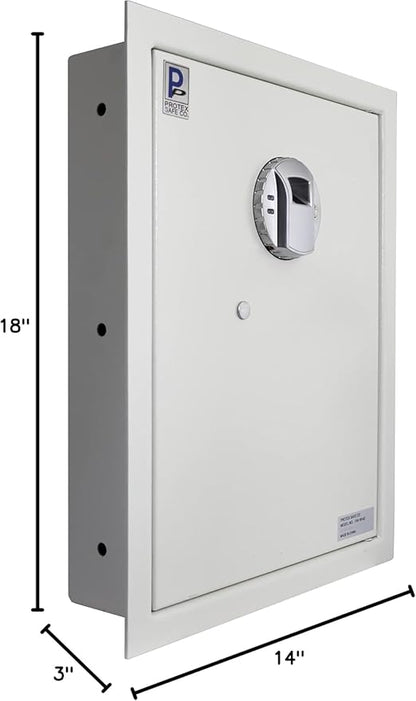 Protex Safe Fingerprint Wall Safe (FW-1814Z), fingerprint locking system, Burglary Resistant wall safe, digital electronic locking system, velvet interior, automatic door opening, 2 Removable shelves