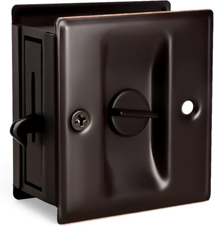 HOMOTEK Privacy Sliding Door Lock with Pull Oil Rubbed Brass- Replace Old Or Damaged Pocket Door Locks Quickly and Easily, 2-3/4”x2-1/2”, for Door Thickness for 1-3/8”
