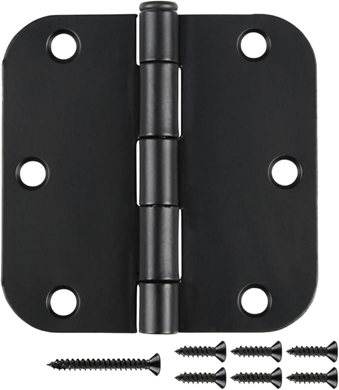 JIW 108 Pack Black Door Hinges for Doors 3.5 x 3.5 Inch Interior Matte Black Hinges for Doors 3 1/2 Inch Door Hinge 5/8 Inch Radius Corners Standard Residential