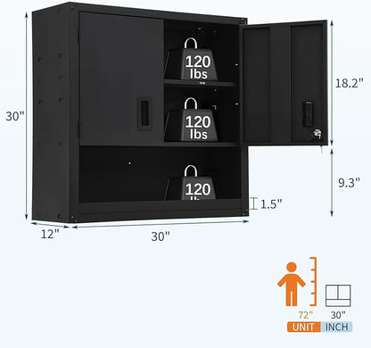 Towallmark Metal Wall Cabinet, Heavy Duty Garage Locker with Adjustable Shelf, Wall Mounted Cabinet with Locking Doors, Floating Upper Storage Cabinet for Warehouse Garage