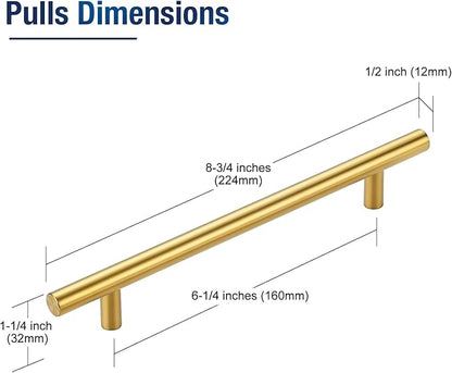 JOY DECOR 60 Pack 8-13/16 Inch Cabinet Pulls Kitchen Cabinet Handles with 6-1/4 Inch Hole Center Brushed Brass Cabinet Hardware Stainless Steel Kitchen Drawer Pulls 160mm Hole Centers